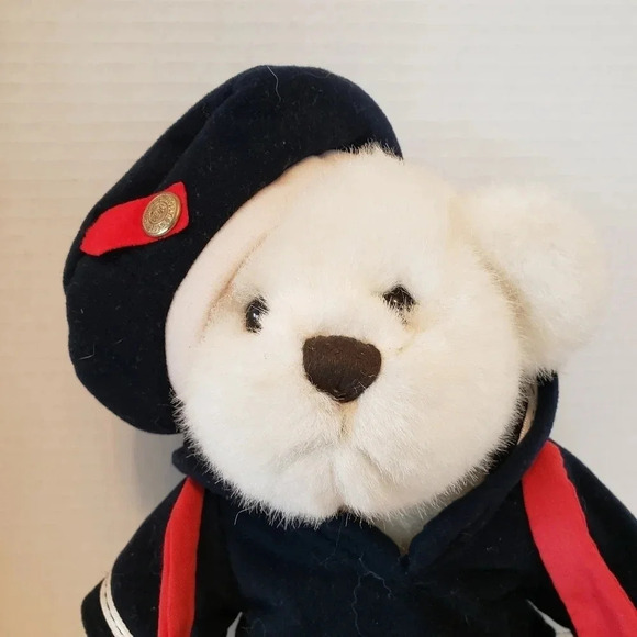 Vintage Brass Button  Taylor Plush White/Blue/Red Bear. - Picture 4 of 8